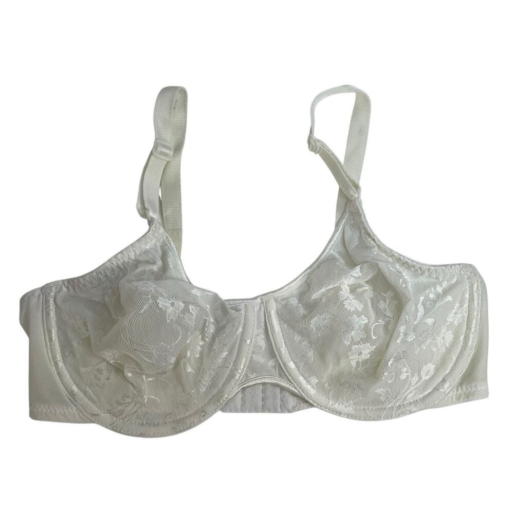 Vintage Bali Size 34D Bra‎ Unlined Underwired Lace Sheer 3848 White Balconette